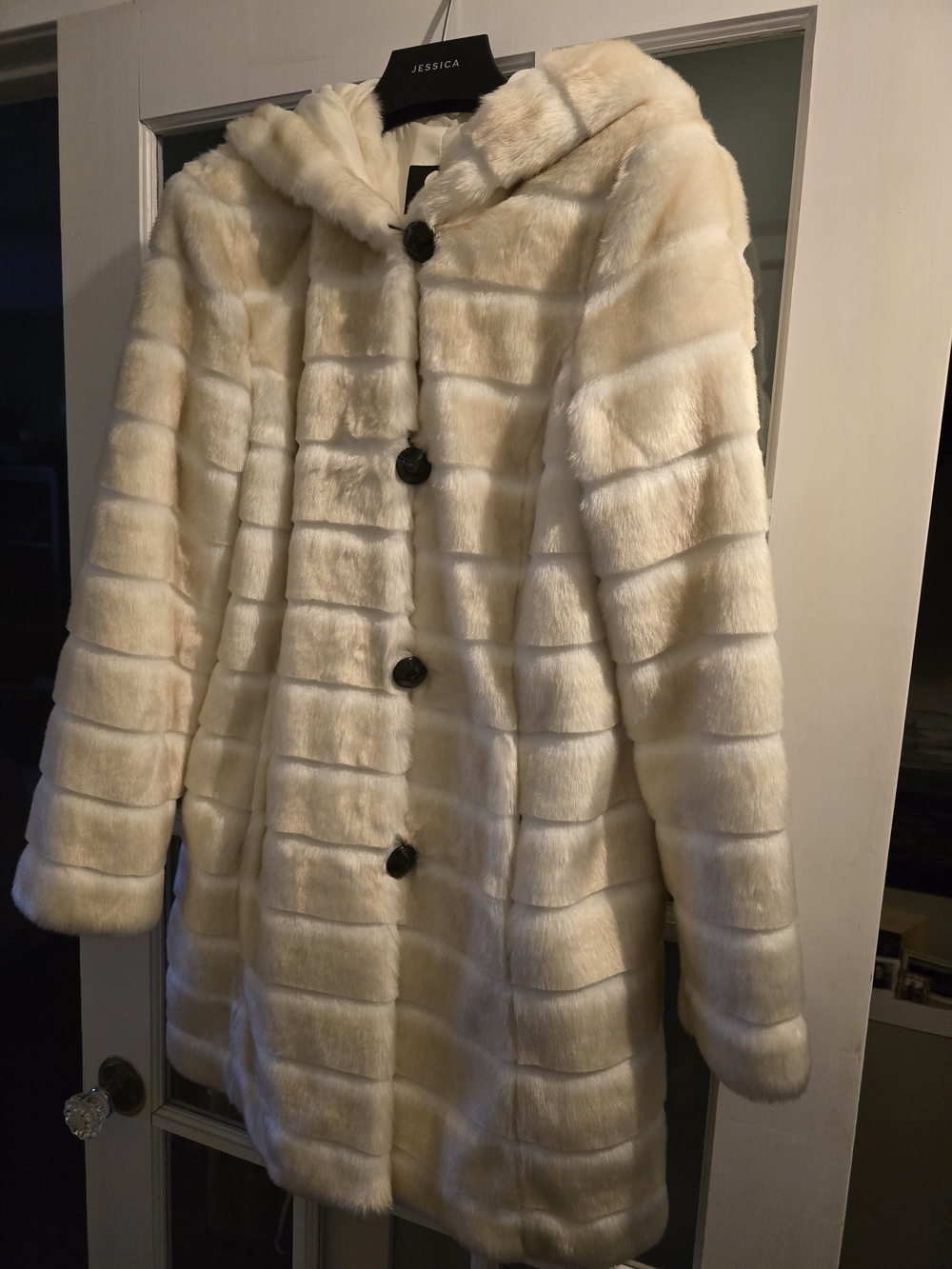 Jessica Ivory Faux Fur Hooded Pea Coat